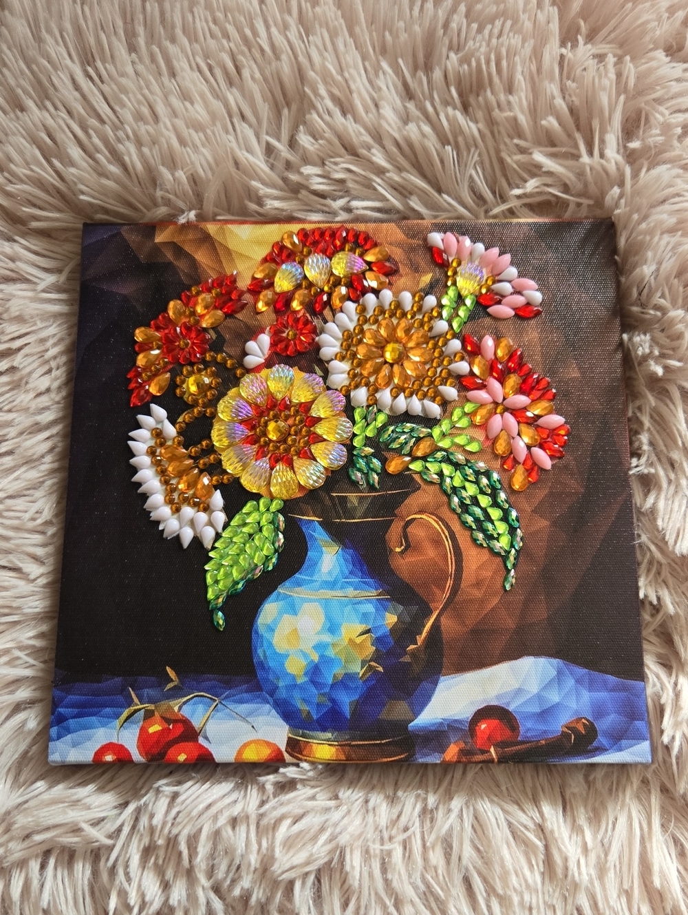 Diamond Art Multicolor Beaded Floral Vase Wall 8x8 Inches